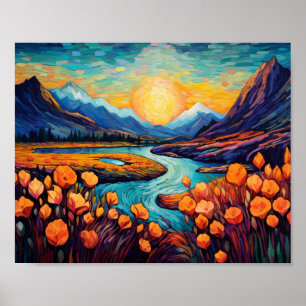 Poster Monts Retro Illustration du paysage Artistique
