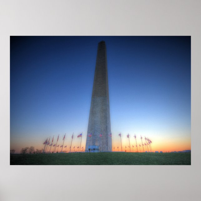 Poster Monument de Washington avec coucher de soleil oran (Devant)