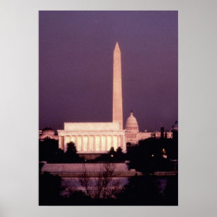 Poster Monument de Washington, le capitol et Jefferson