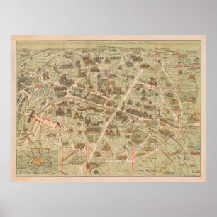 Poster Monument et Plan de Paris vintage (1878)
