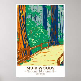 Poster Monument national de Muir Woods Californie Vintage