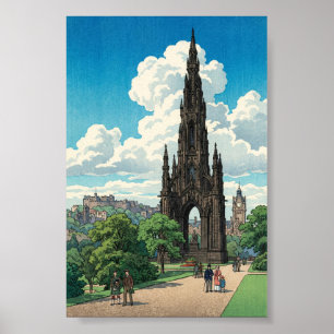 Poster Monument Scott d'Édimbourg Pri japonais en bois