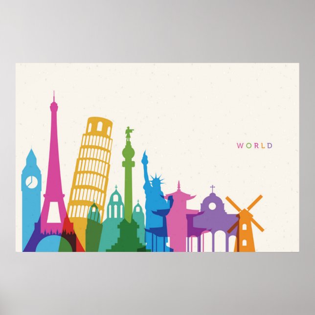 Poster Monuments Mondiaux Pastel Collage (Devant)