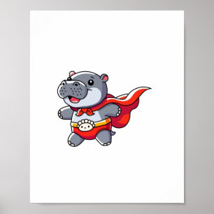 Poster Moo Deng Baby Hippo Superhero Enfants Gentils Gent