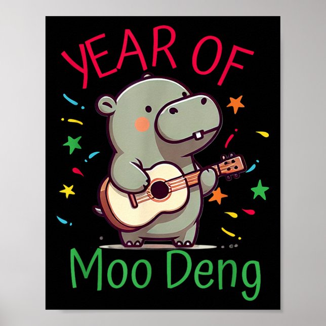 Poster Moo Deng Is A Pygmy Hip Happy New Year Funny  (Devant)