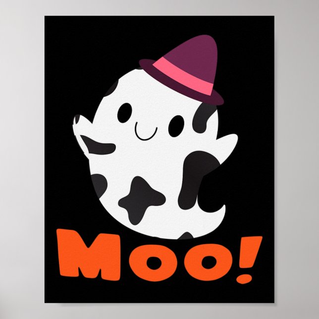 Poster Moo ! Drôle Cow Ghost Halloween Femmes Filles Garç (Devant)