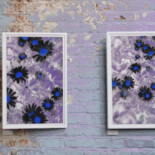 Poster Moody Abstrait Black & Blue Daisy sur Purple Plant