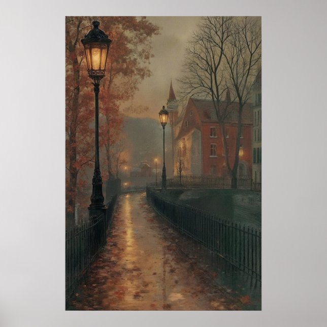 Poster Moody Autumn Cityscape, Tranquille Fall Urban (Devant)