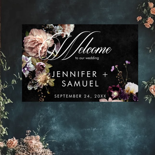 Poster Moody foncé Pastel Opulent Floral Mariage Bienvenu (Créateur téléchargé)