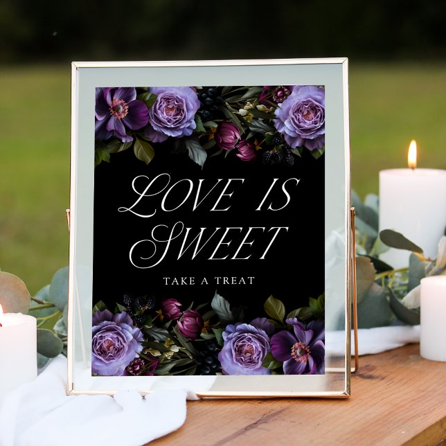Poster Moody Gothic Purple Floral Love is Sweet Sign (Créateur téléchargé)