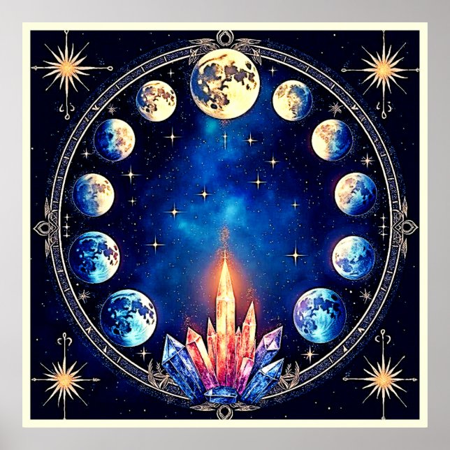 Poster Moon Phases Crystal Cosmos (Devant)