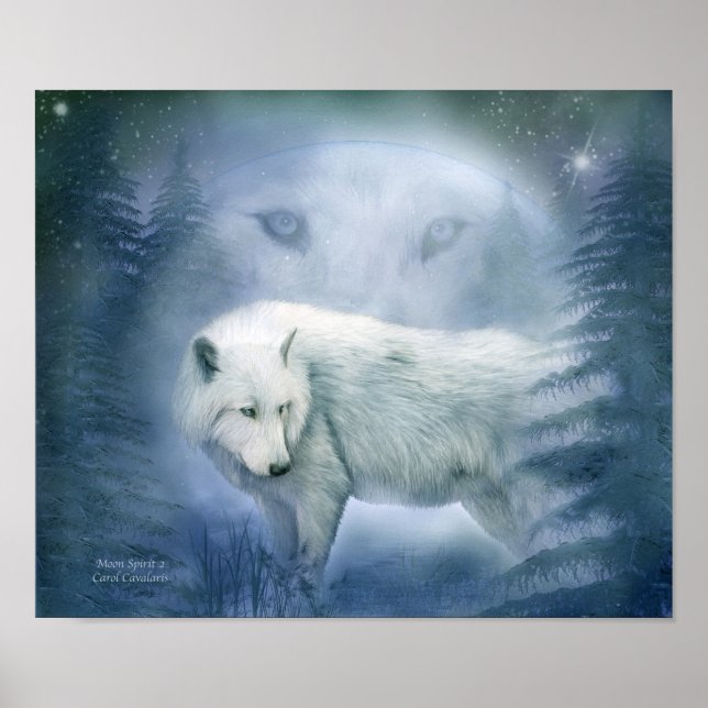 Poster Moon Spirit 2 - White Wolf Fine Art Poster/Imprime (Devant)