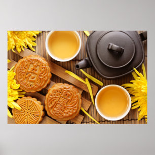 Poster Mooncake et thé, chinois mi-automne festival 2