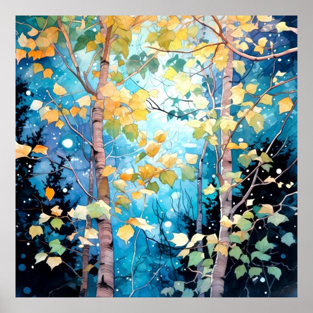 Poster Moonlit Autumn Forest Art (Devant)