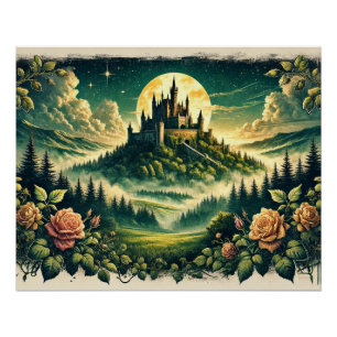 Poster "Moonlit Castle Dreamscape" Imaginaire enchanté
