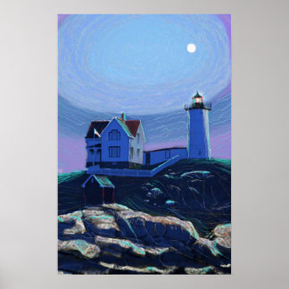 Poster Moonlit Nubble Lighthouse Standard Premium Canvas