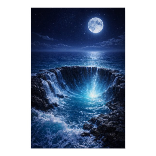Poster Moonlit Ocean Abyss – Mystical Fantasy Seascape (Devant)