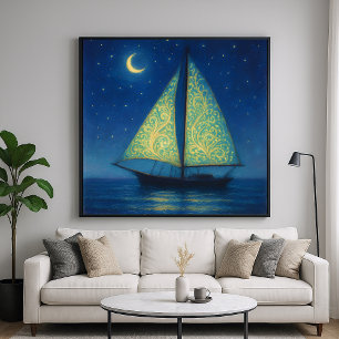 Poster Moonlit Sailboat - Pastel Peinture Style Art de nu