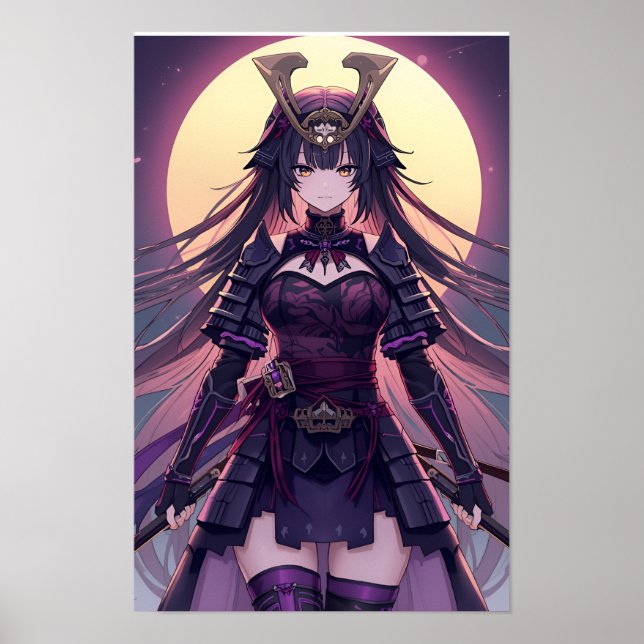 Poster Moonlit Samurai Shadow — Elegant Anime Warrior Gir (Devant)