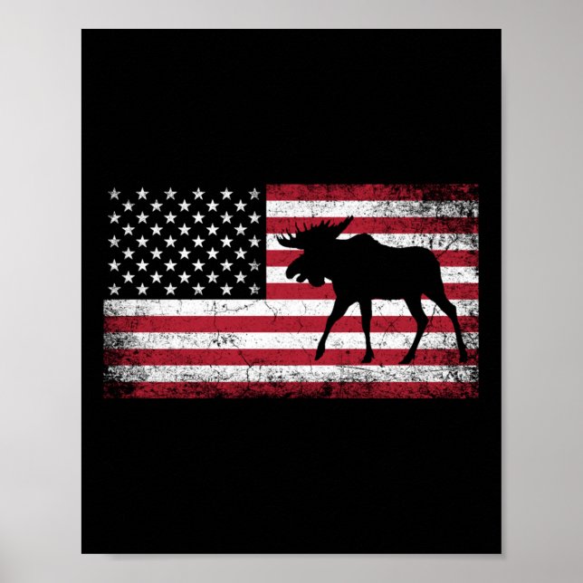 Poster Moose 4 juillet Drapeau Américain Amérique Patriot (Devant)