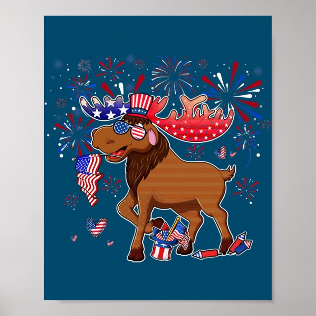 Poster Moose Avec Fireworks Lunettes de soleil Casquette  (Devant)