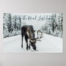 Poster Moose En Hiver Sur Route Avec Devis
