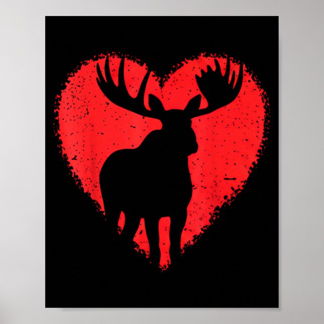 Poster Moose Lover Valentines Day Cute Red Heart Wild Ani (Devant)