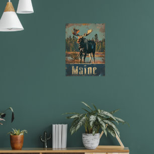 Poster Moose Maine Vintage