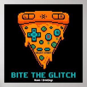 Poster Mords le Bug Retro 8-Bit Pixel Pizza Joueur