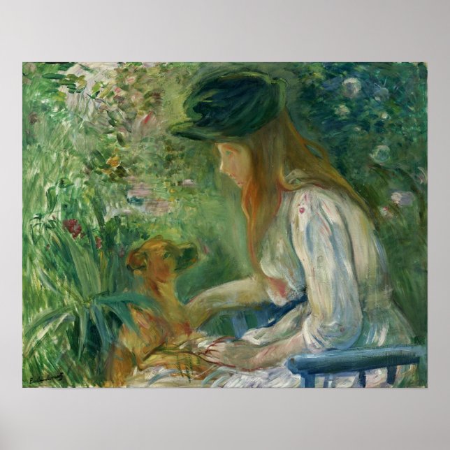 Poster Morisot - Fille avec chien 1892 (Devant)