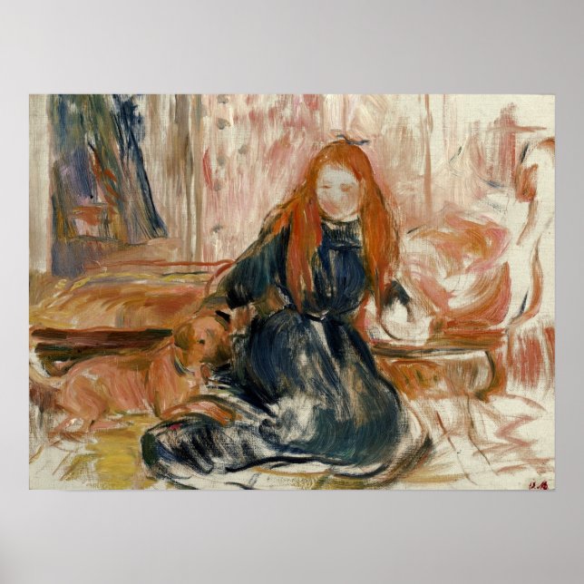 Poster Morisot - Fille Jouant Avec Un Chien 1892 (Devant)