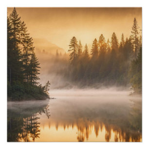 Poster Morning Mist on River in the Pines