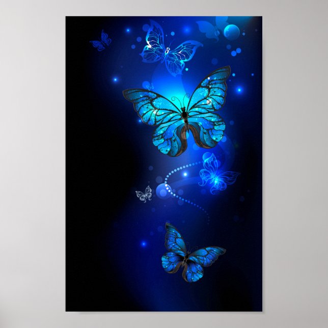 Poster Morpho Butterfly in the Dark Background (Devant)