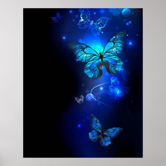 Poster Morpho Butterfly in the Dark Background (Devant)
