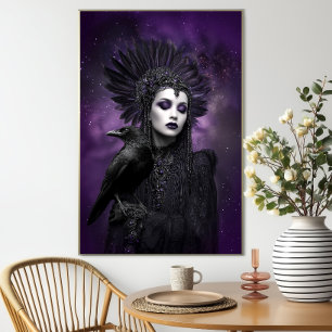 Poster Morrigan violet corbeau noir déesse art