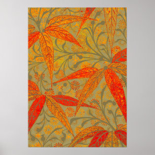 Poster Morris & Co. motif Bamboo Godwin orange et sauge