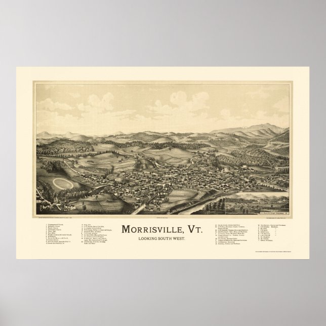 Poster Morrisville, VT Carte panoramique - 1889 (Devant)