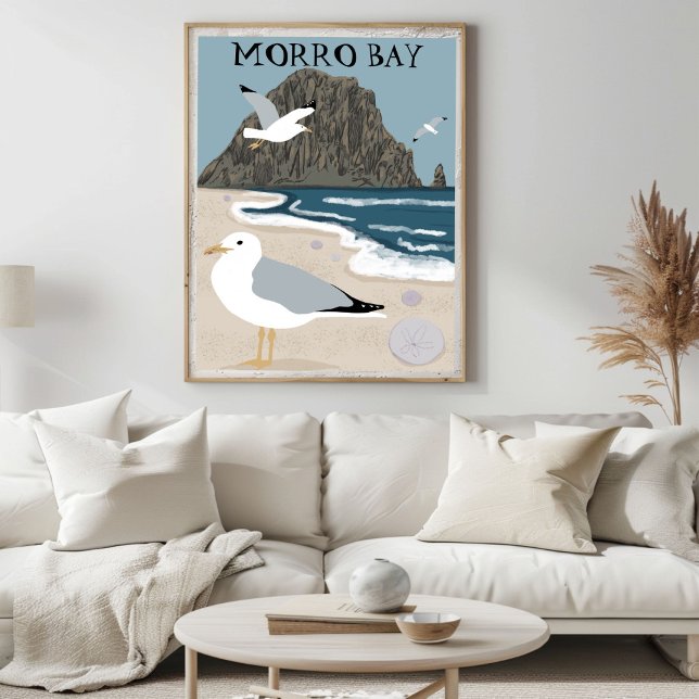Poster Morro Rock Bay Central California Beach Seaguls (Morro Rock Bay Central California Beach Seagulls Poster
)