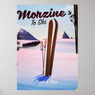 Poster Morzine ,affiche de ski des Alpes françaises