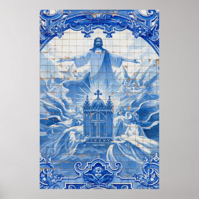 Poster Mosaïque bleue de jésus, Portugal (Devant)