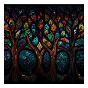 Poster Mosaïque colorée verre tendu Arbre design effet