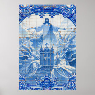 Poster Mosaïque de carreaux bleus de Jésus, Portugal