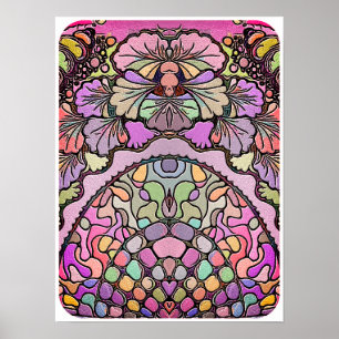 Poster Mosaïque de fleurs rose rose rose rose floral élég