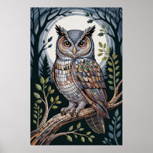 Poster Mosaïque de hibou forestier nocturne