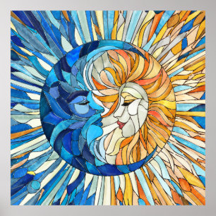 Poster Mosaïque du soleil et de la lune