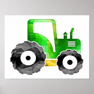 Poster Mosaïque en Polygon Tracteur vert et jaune