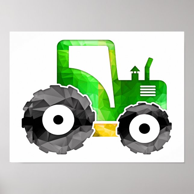 Poster Mosaïque en Polygon Tracteur vert et jaune (Devant)