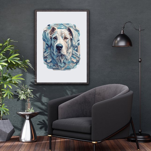 Poster Mosaïque esthétique gris-bleuté visage de chien [B (Créateur téléchargé)