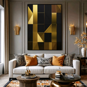 Poster Mosaïque géométrique noire or de luxe