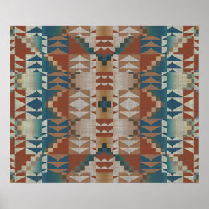 Poster Mosaïque tribale ethnique bleue turquoise brûlée